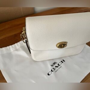 Coach White Leather Clutch with Gold Accents